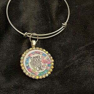 Summer Vibes Only Pink and Multicolor Crystal Pendant Bangle